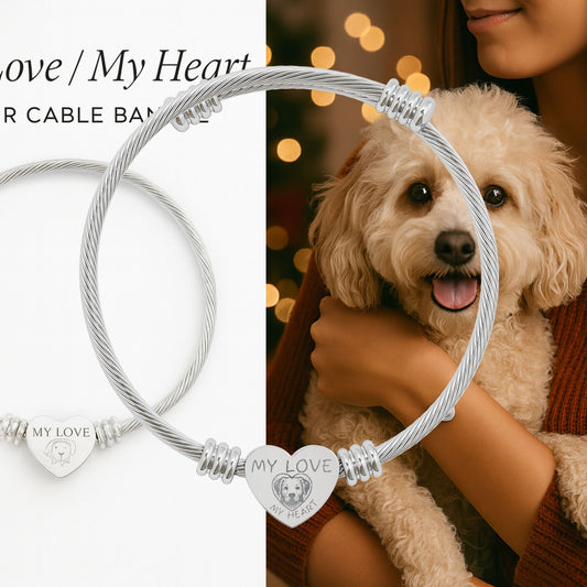 Pet Dog My Love My Heart (TM) Engraved Heart Cable Bangles