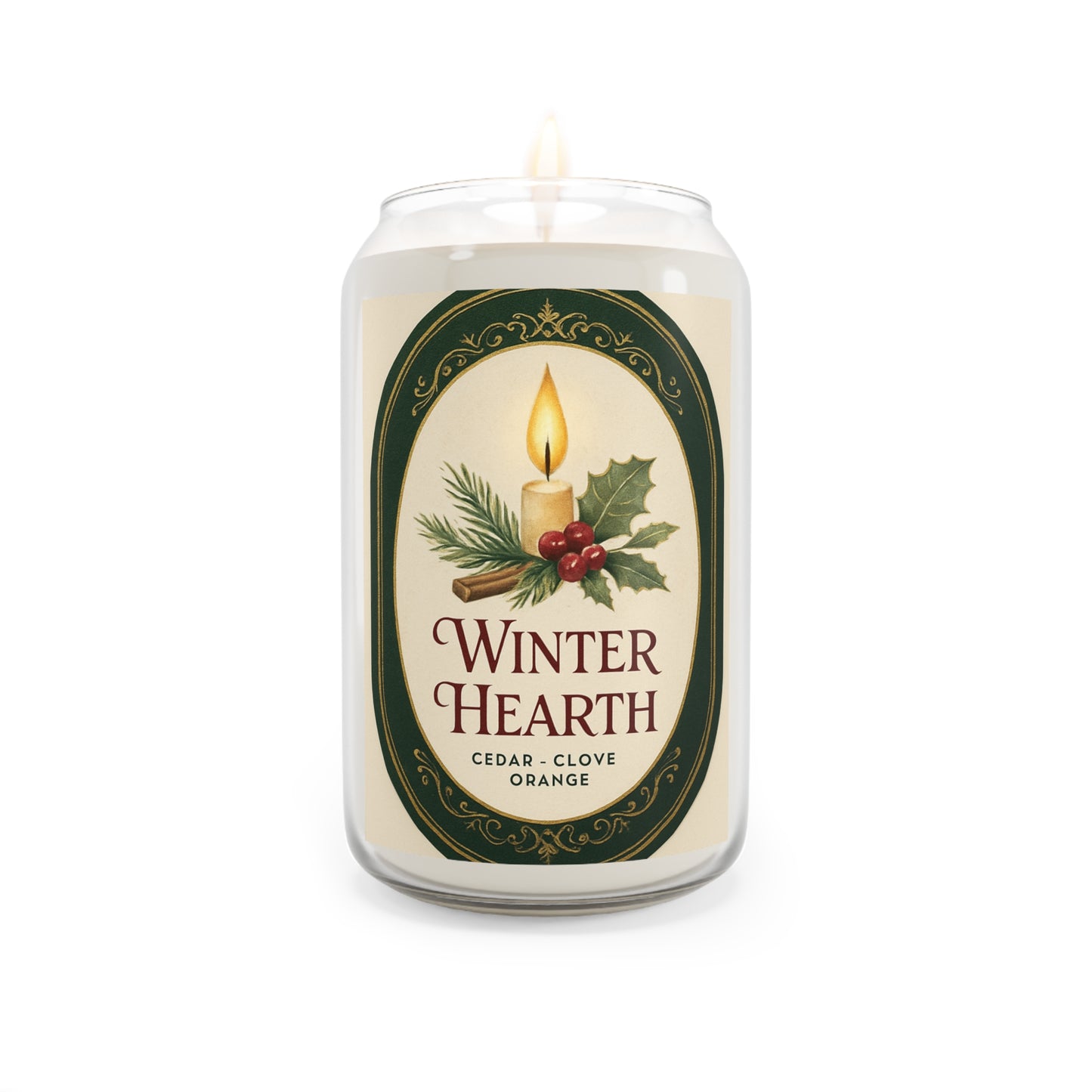 11.75 oz Winter Hearth Scented Soy Candles, Cozy Home Fragrance, Holiday Gift, Aromatherapy Candle, Cedar Clove Orange