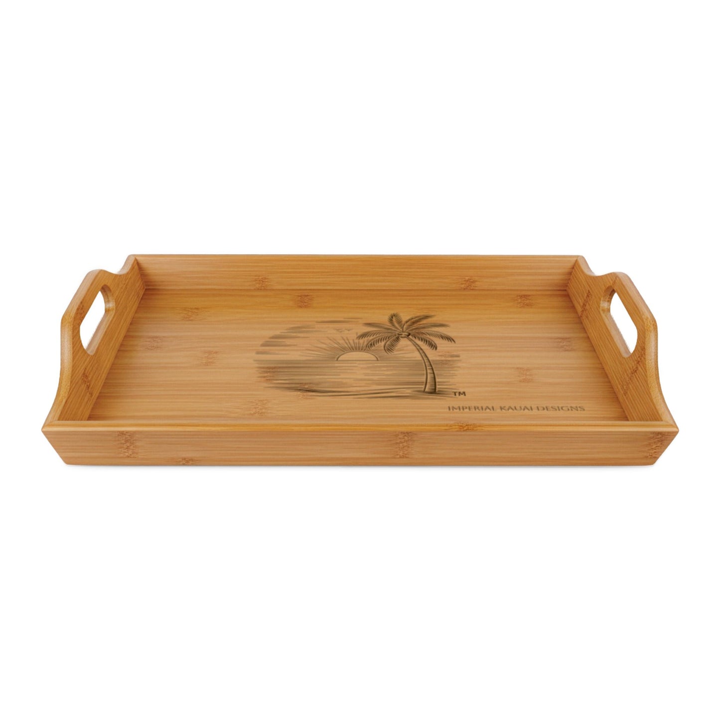 Zen Bamboo Serving Tray with Engraved Palm Tree