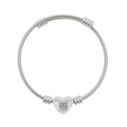 Pet Cat My Love My Heart (TM) Engraved Heart Cable Bangle