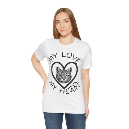 Cat Lover T-Shirt — "My Love My Heart" Kitty Heart Graphic Tee