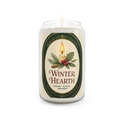 11.75 oz Winter Hearth Scented Soy Candles, Cozy Home Fragrance, Holiday Gift, Aromatherapy Candle, Cedar Clove Orange