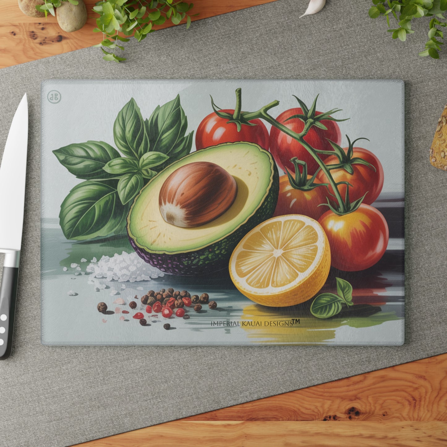 Vibrant Kitchen Glass Cutting Board with Avocado & Tomato Design, Functional Art for Home Cooks, Great Gift for Foodies, Housewarming, [...]