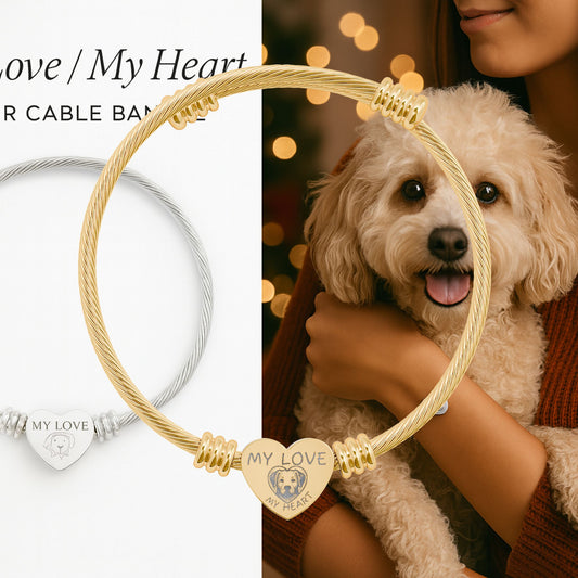 Pet Dog My Love My Heart (TM) Engraved Heart Cable Bangles