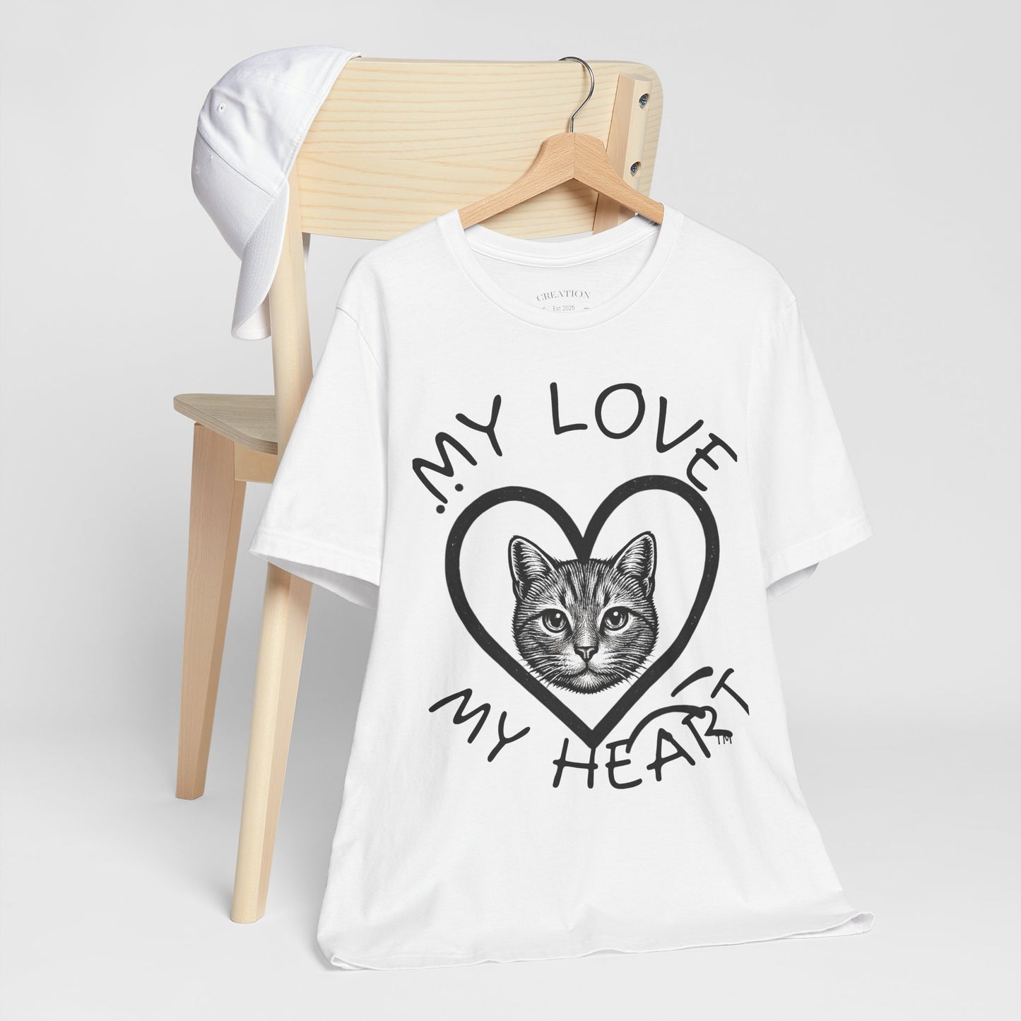 Cat Lover T-Shirt — "My Love My Heart" Kitty Heart Graphic Tee