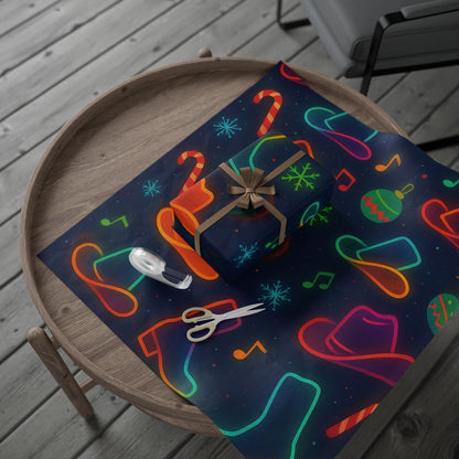 Vibrant Line Dancing Holiday Wrapping Paper, Festive Gift Wrap, Cowboy Boots and Hats, Christmas, Birthdays, Celebrations, Fun Gift Packaging