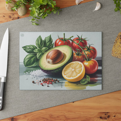Vibrant Kitchen Glass Cutting Board with Avocado & Tomato Design, Functional Art for Home Cooks, Great Gift for Foodies, Housewarming, [...]