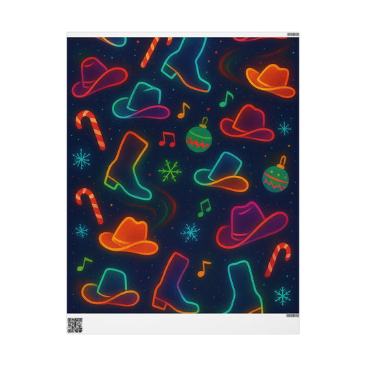 Vibrant Line Dancing Holiday Wrapping Paper, Festive Gift Wrap, Cowboy Boots and Hats, Christmas, Birthdays, Celebrations, Fun Gift Packaging