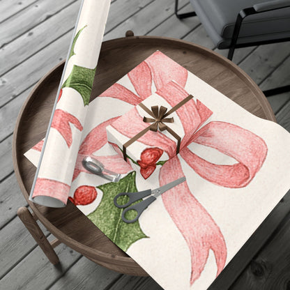 Elegant Holiday Gift Wrap Papers Pink and Red Ribbons 2 sizes Matte or Satin