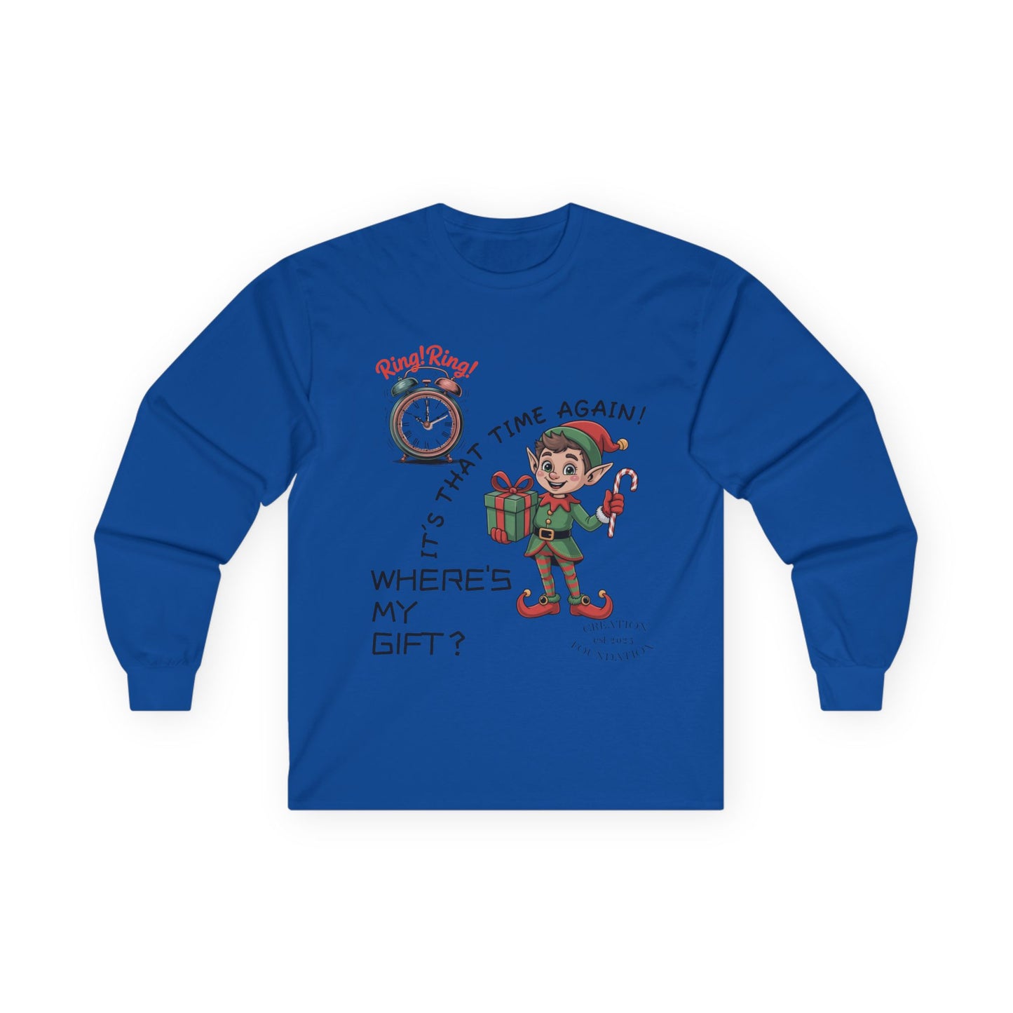 Christmas Elf Long Sleeve Adult Tee - 'Where's My Gift?'