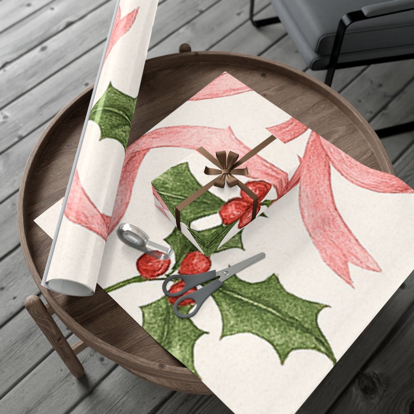 Elegant Holiday Gift Wrap Papers Pink and Red Ribbons 2 sizes Matte or Satin