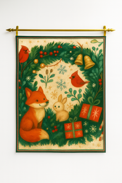 Wall Tapestry, Holiday Woven Wall Art Christmas Decor, Woodland Animals Wall Art, Holiday Gift, Festive Home Decor