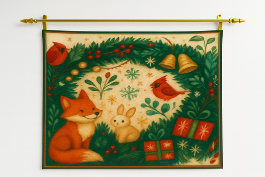 Wall Tapestry, Holiday Woven Wall Art Christmas Decor, Woodland Animals Wall Art, Holiday Gift, Festive Home Decor