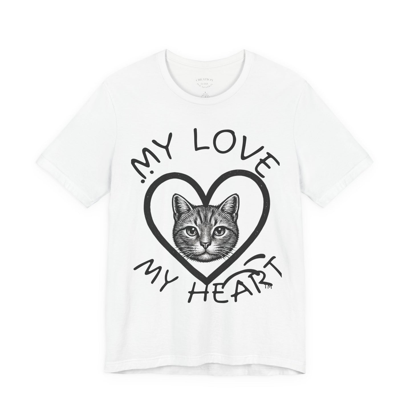 Cat Lover T-Shirt — "My Love My Heart" Kitty Heart Graphic Tee