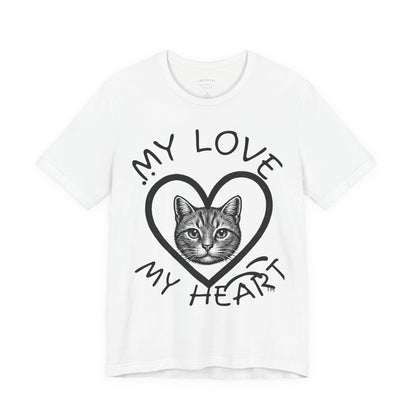 Cat Lover T-Shirt — "My Love My Heart" Kitty Heart Graphic Tee