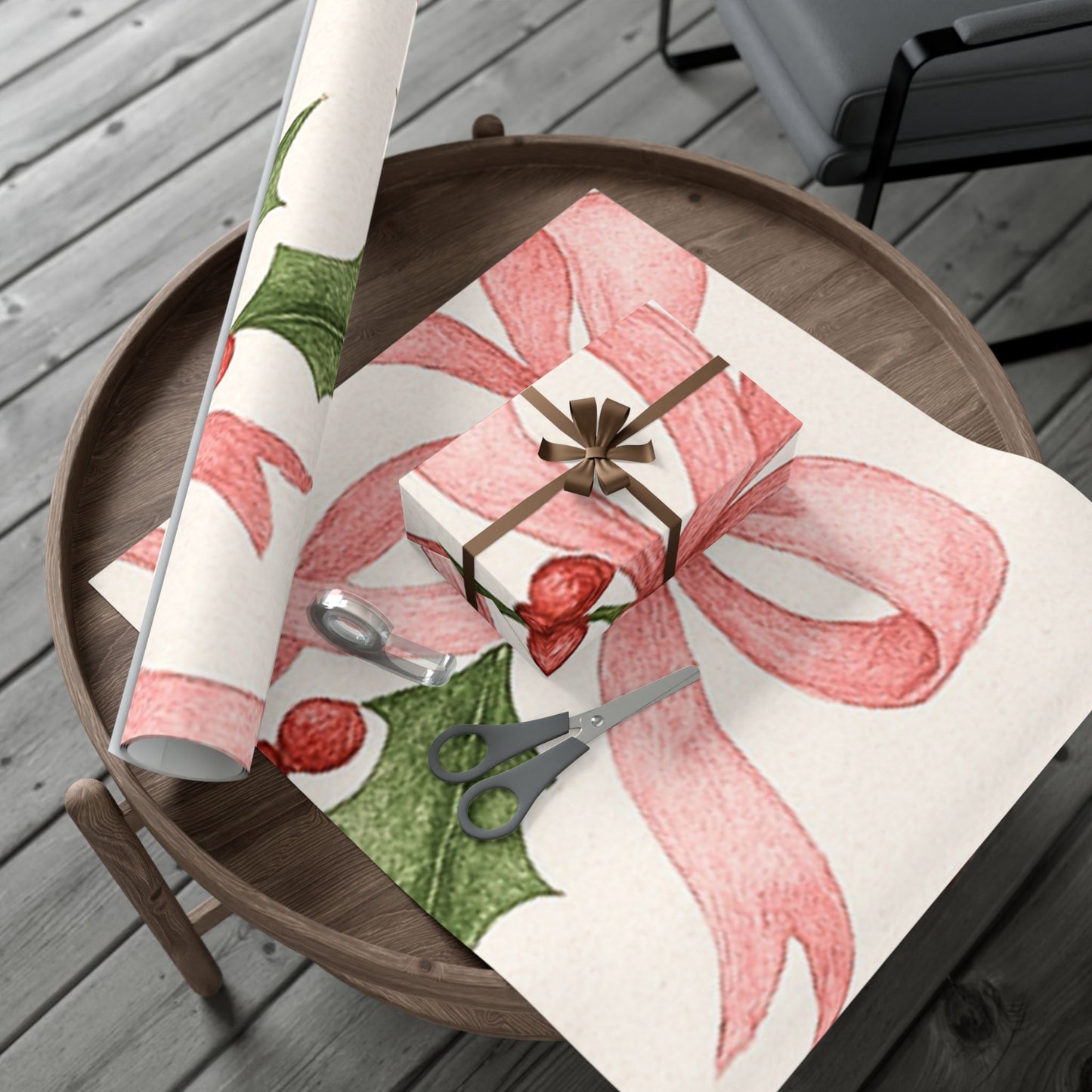 Elegant Holiday Gift Wrap Papers Pink and Red Ribbons 2 sizes Matte or Satin