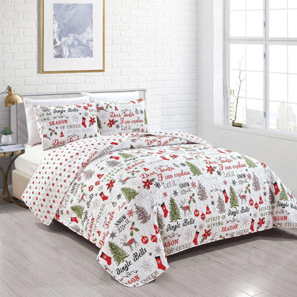 Bundle Holiday 3 Piece Quilt Set - w/Grey 1000 Thread Count Sheet Set