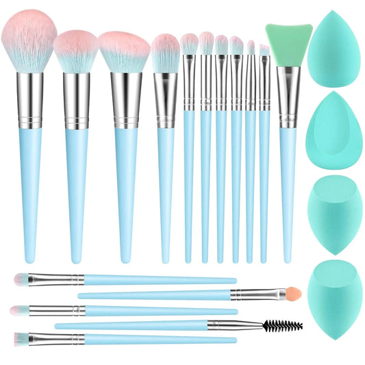 Makeup Brushes 16Pcs Professional Makeup Brush with Makeup Sponge Set Premium Synthetic Foundation Kabuki Eyebrow Concealers Blending Eye Shadow Brushes Make up Tool Kit (Blue)