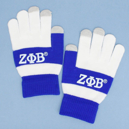 Zeta Phi Beta Blue White Touch and Grip Knit Winter Gloves