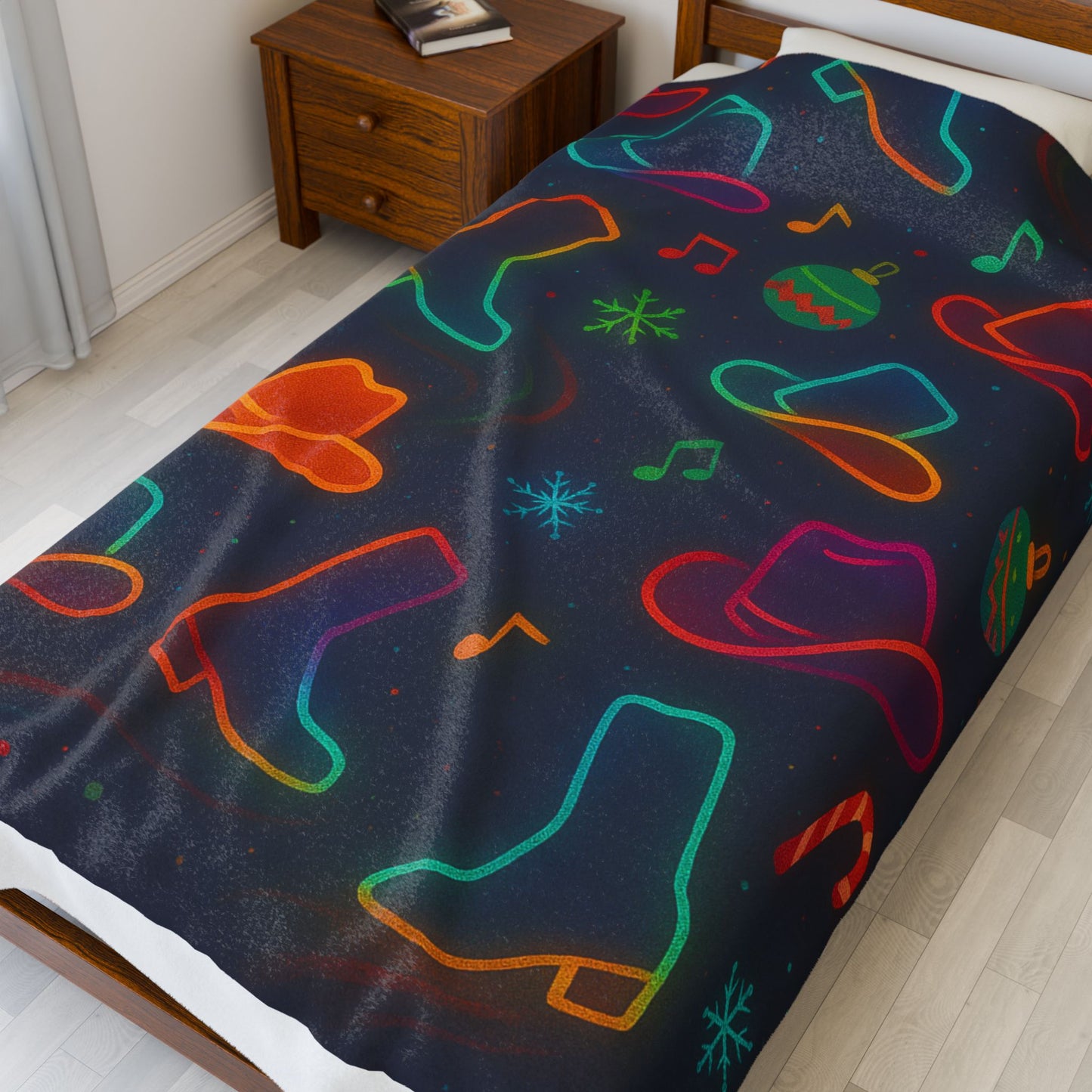 Festive Cowboy Blanket, Colorful Plush Throw for Holidays, Cozy Home Decor, Perfect Gift for Cowgirl/Cowboy Lovers, Holiday Decor