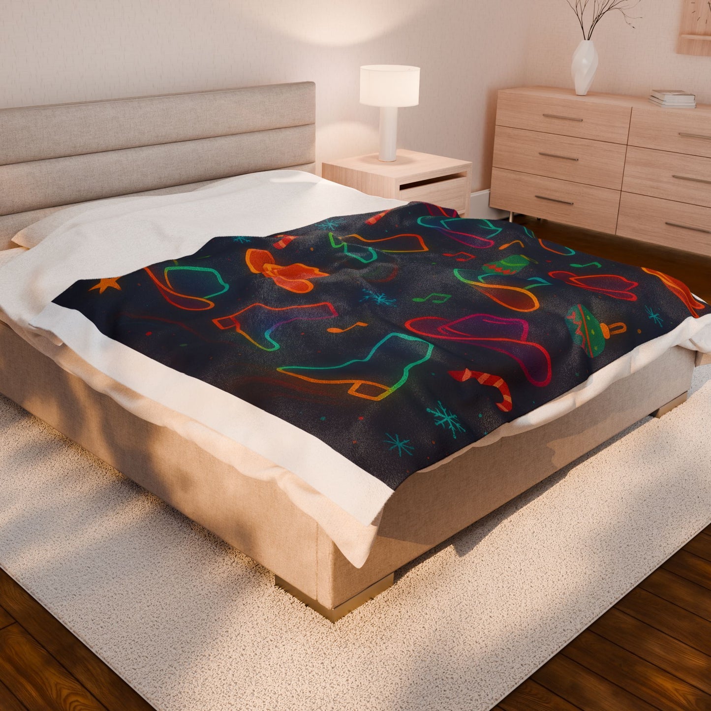 Festive Cowboy Blanket, Colorful Plush Throw for Holidays, Cozy Home Decor, Perfect Gift for Cowgirl/Cowboy Lovers, Holiday Decor