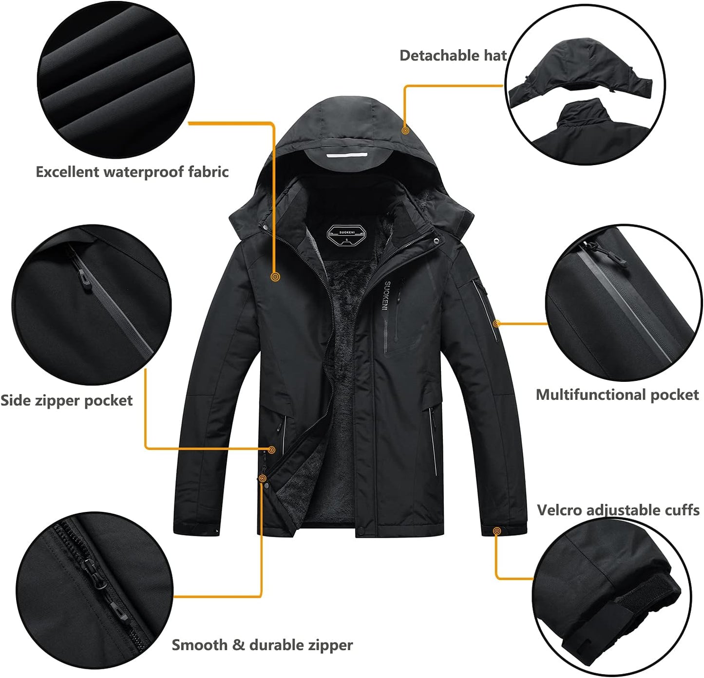 Men'S Waterproof Ski Jacket Warm Winter Snow Coat Hooded Raincoat