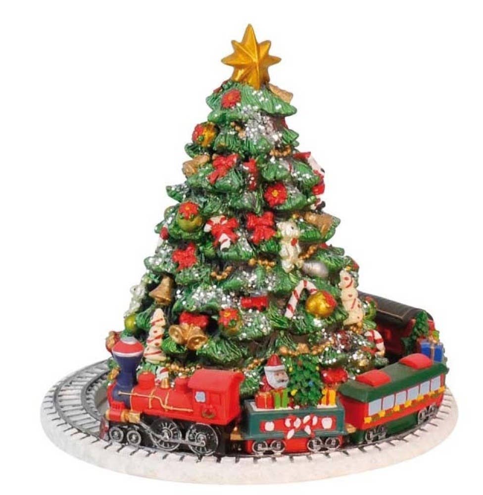 Music Box Christmas Tree with Rotating Train Scene