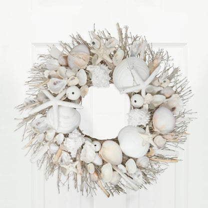 Beautiful!! Elegant Decor White Starfish & Sea Urchin Coastal Seashell Wreath