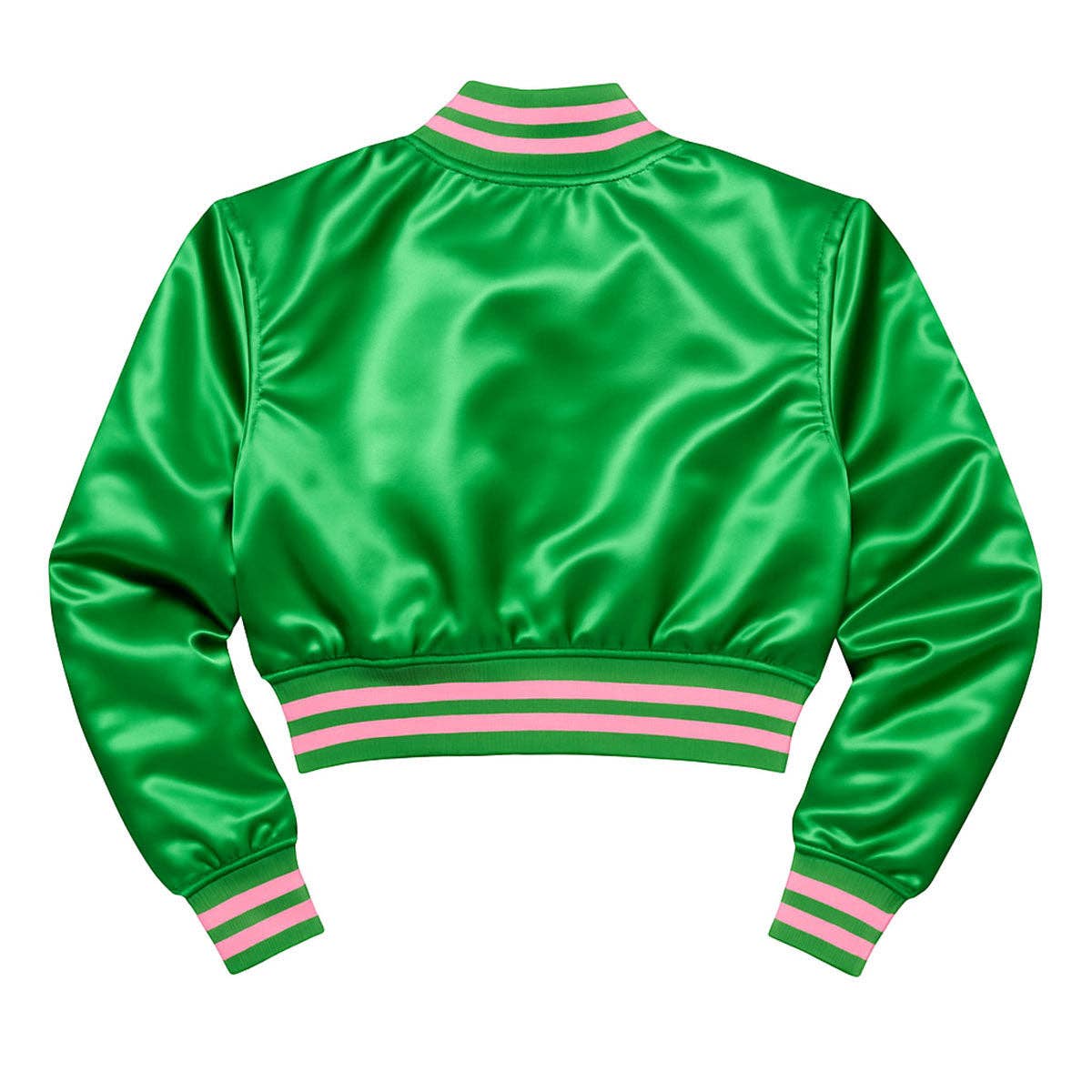 AKA Greek Apparel L Cropped Satin Varsity Jacket
