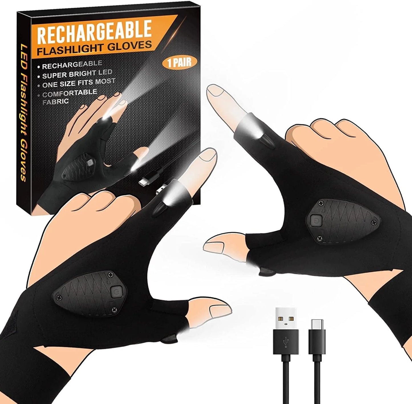 Rechargeable LED 15 Hours Flashlight Gloves