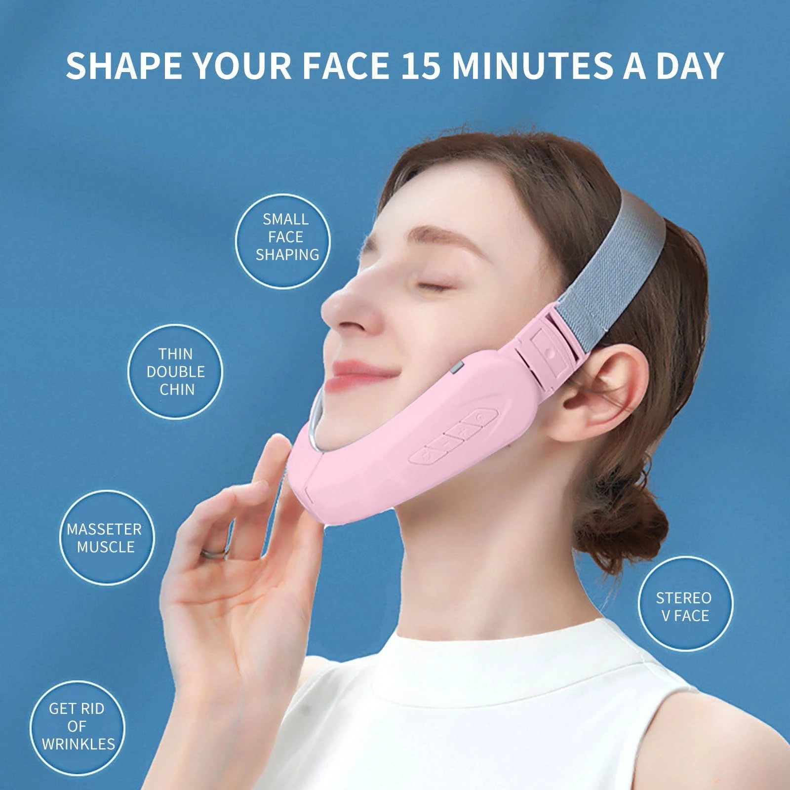 Double Chin Reducer Machine, Electric Face Lift Device, Portable V-Face Shaping Massager, Pink