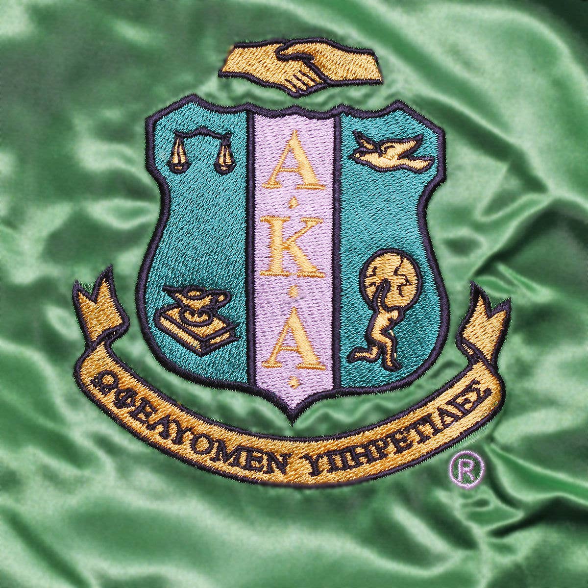 AKA Greek Apparel L Cropped Satin Varsity Jacket