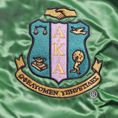 AKA Greek Apparel L Cropped Satin Varsity Jacket