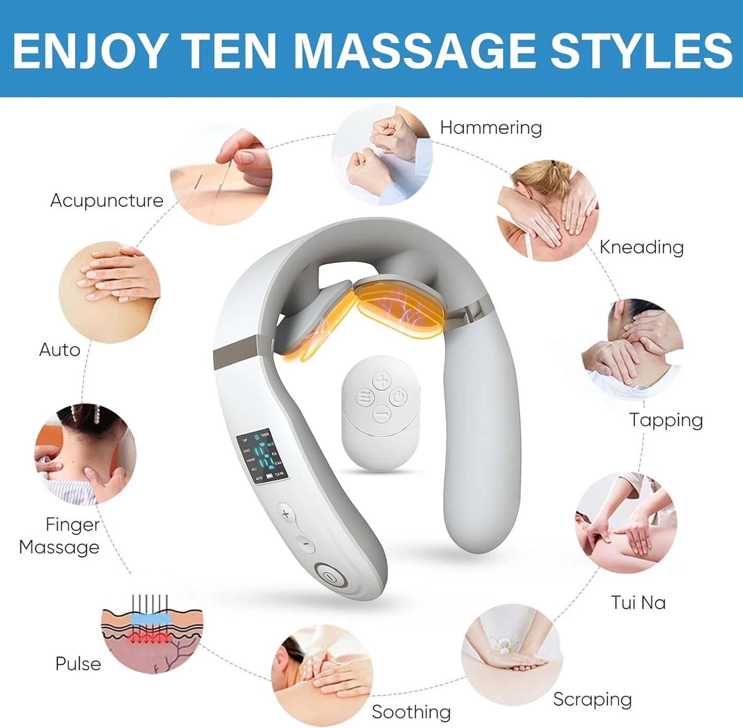 Neck Massager with Heat, Intelligent Electric Neck Massagers for Deep Tissue, Portable & Cordless Heated Neck & Shoulder Massagerr, for Reduce Fatigue, with 10 Modes & 16 Levels, Gift for Women Men