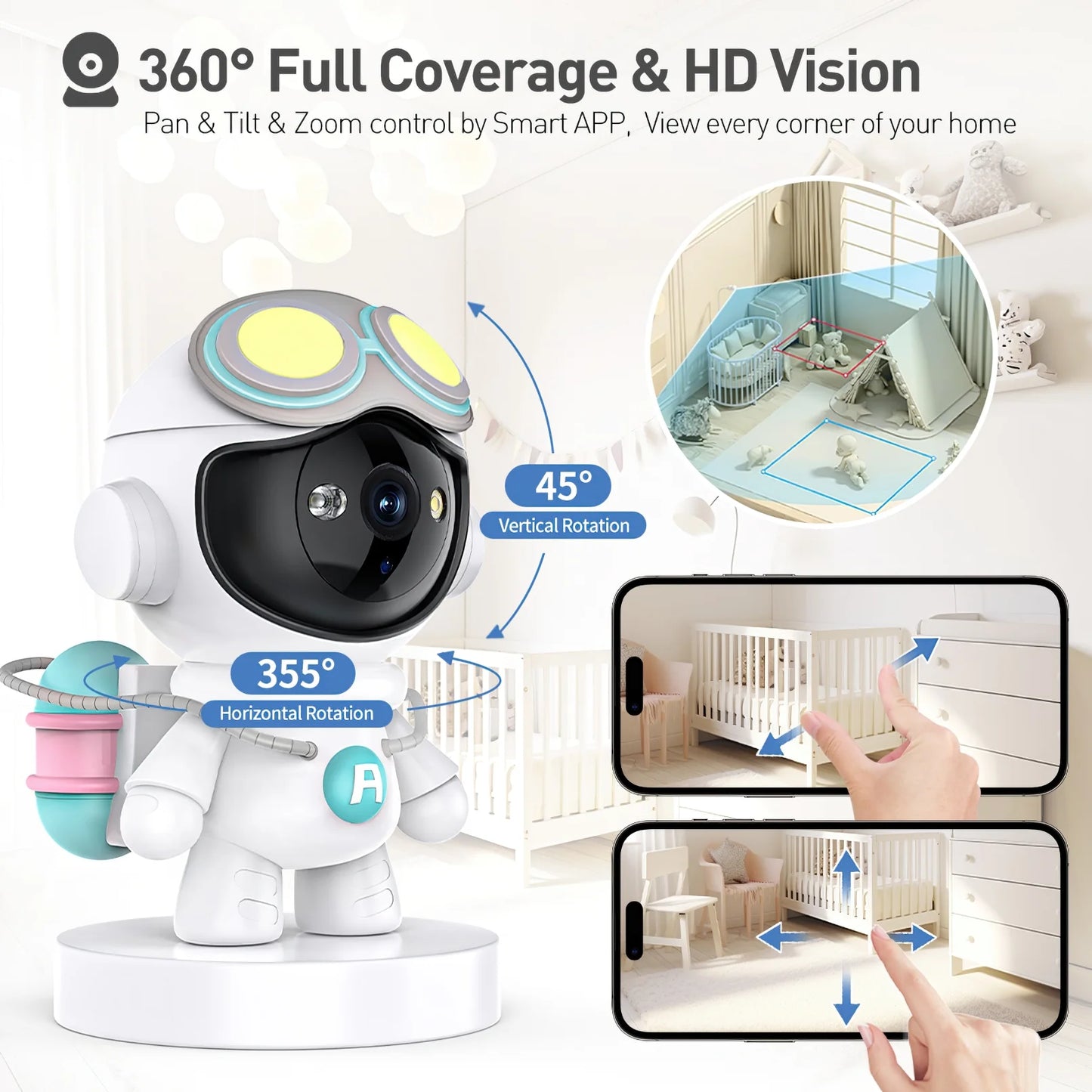 2K Indoor Security Camera for Baby Monitor, Dog Camera with Motion Detection, 2-Way Audio & Night Vision, Wifi Nanny Camera with Safety Alerts, Cloud & SD Card Storage