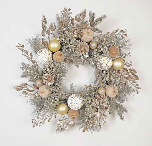 Beautiful! Glitter Apple Berry Pine Wreath with Ornaments 24"