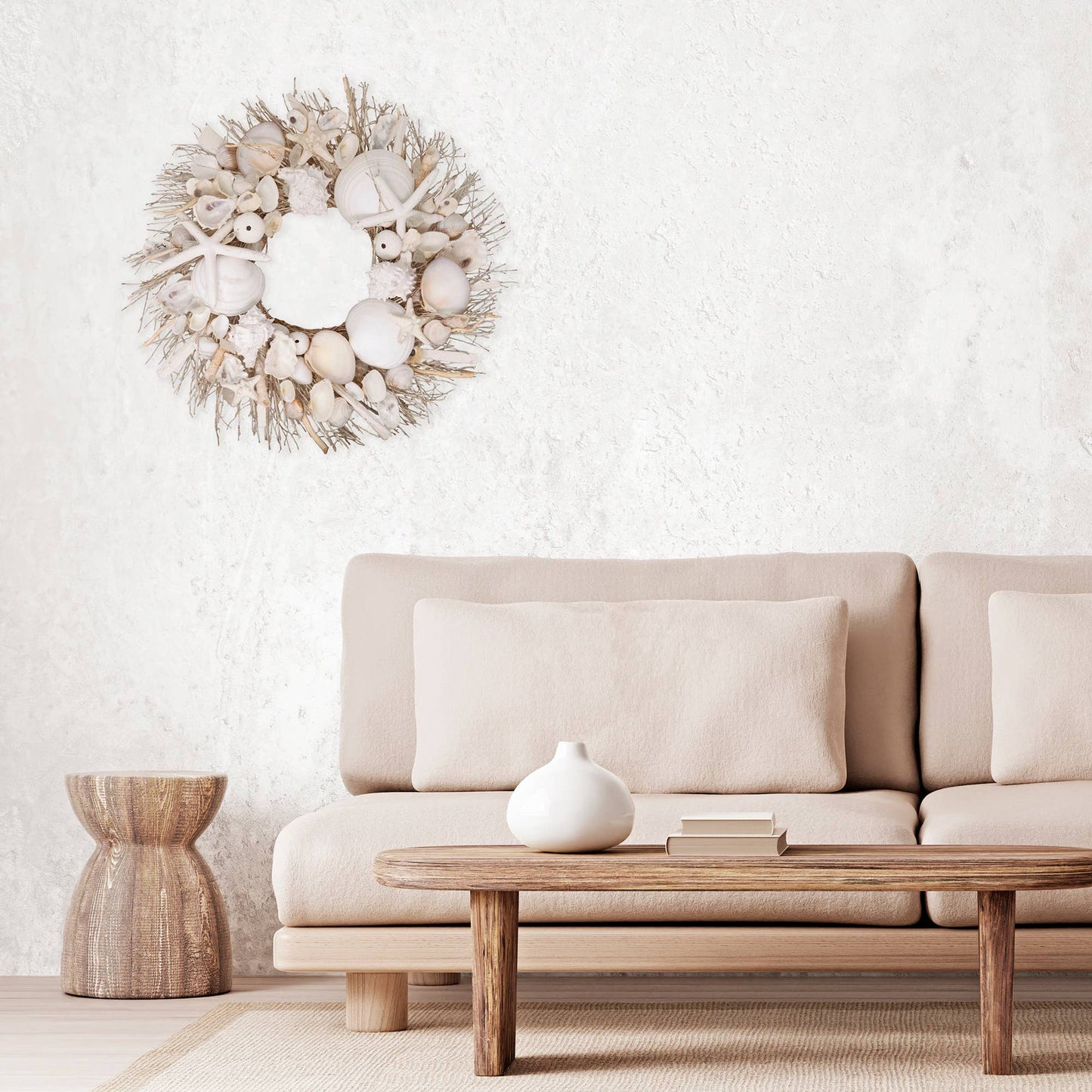 Beautiful!! Elegant Decor White Starfish & Sea Urchin Coastal Seashell Wreath