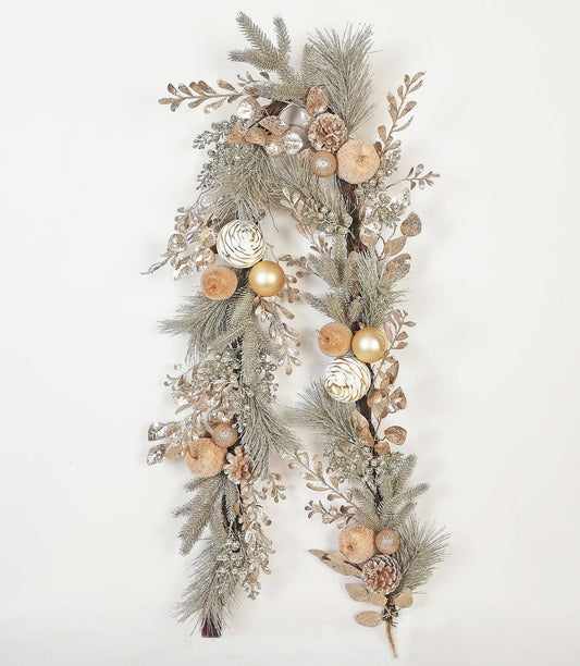 Beautiful! Glitter Apple Pine Berry Garland with Ornaments 72"