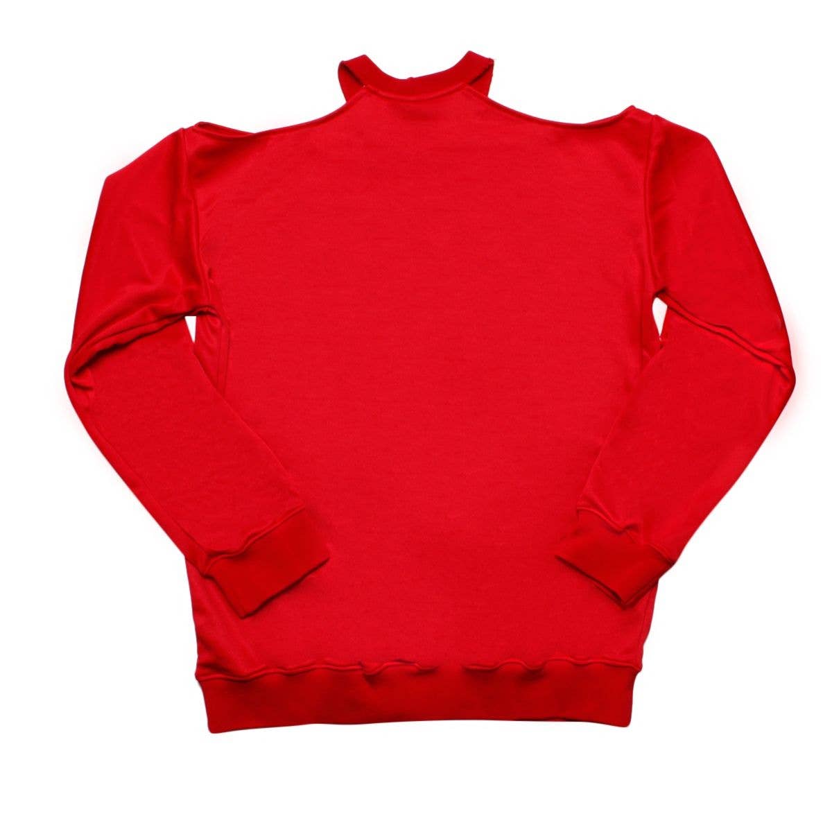 DST Greek Merch L Red Cold Shoulder Sweatshirt