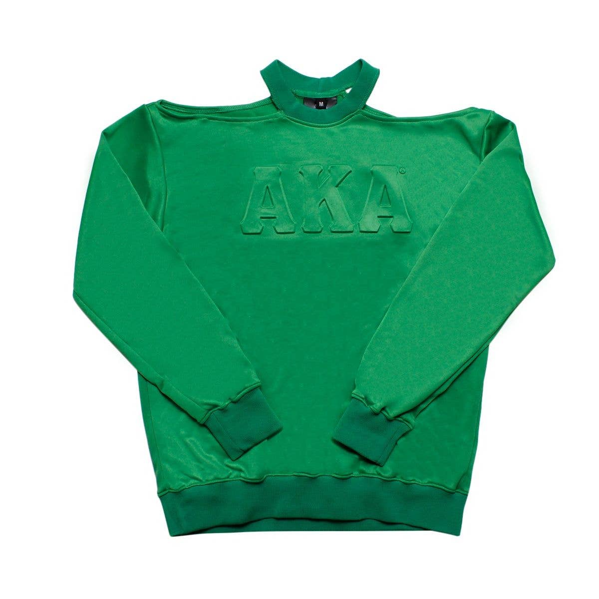 AKA Greek Merch L Green Cold Shoulder Sweatshirt